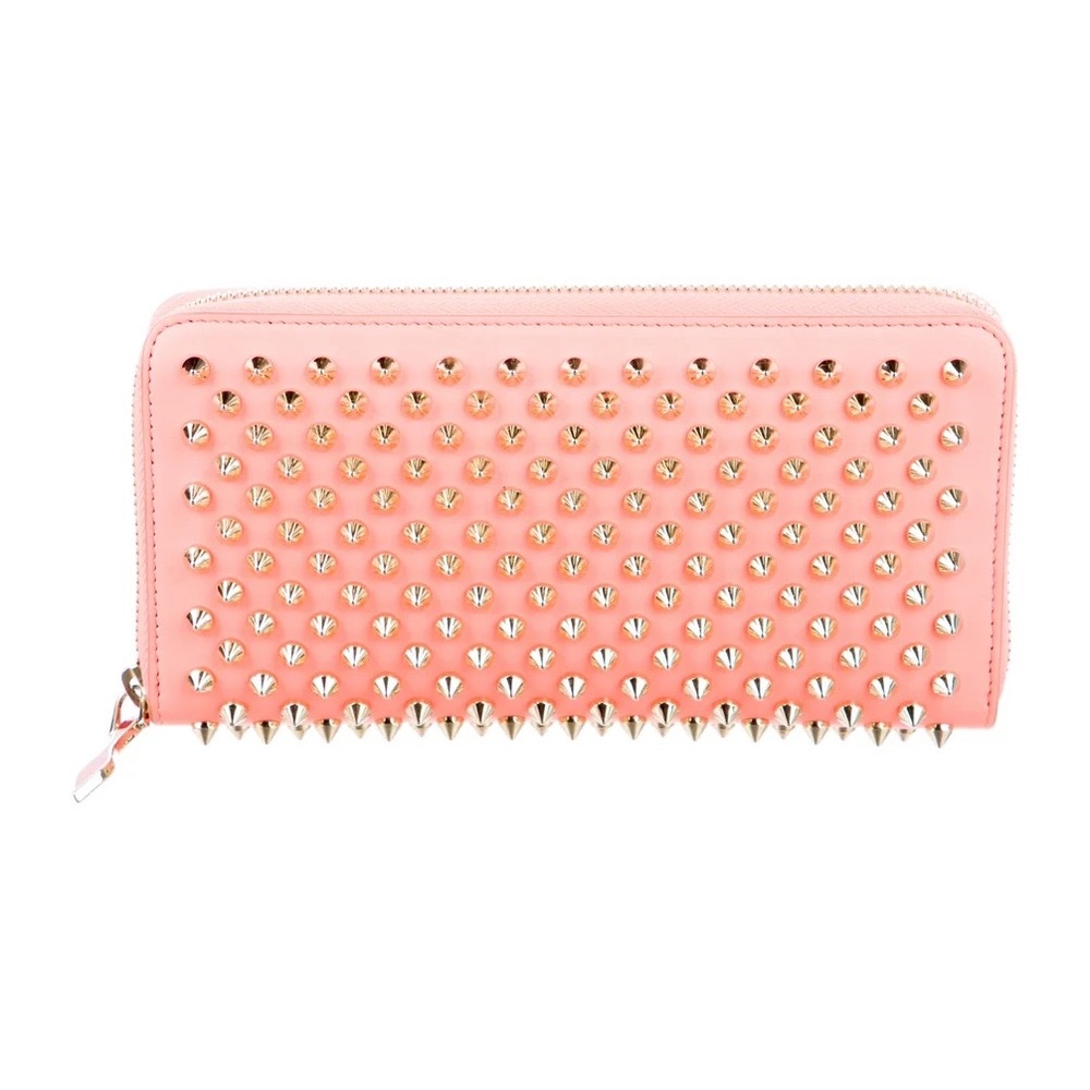 Christian Louboutin Studded Leather Continental Wallet Pink Coral Gold Excellent
